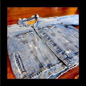 Vintage Oversized H&M Distressed Denim Jacket with Drop Sleeve ; Women’s M